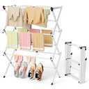 BAKON Space Saving Foldable Clothes Drying Rack, Extendable Rustproof Laundry Rack for Indoor Outdoor Use, No Assembly Required, Suitable for Bathroom Laundry Room Apartment RV, White