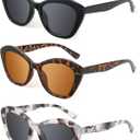 LADEESSE 3 Pack Reading Sunglasses for Women Fashion Cateye Sun Readers Outdoor Reading Glasses UV400