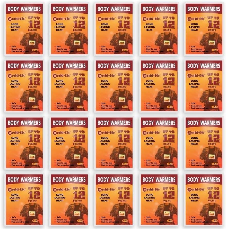 WORLD-BIO Body Warmers for Cold Weather, Heat Warmer Patch Disposable with Adhesive Backing Gives Hours Warm - 12/20/32/40 Packs, Hand Warmers Long Lasting Safe Natural Odorless