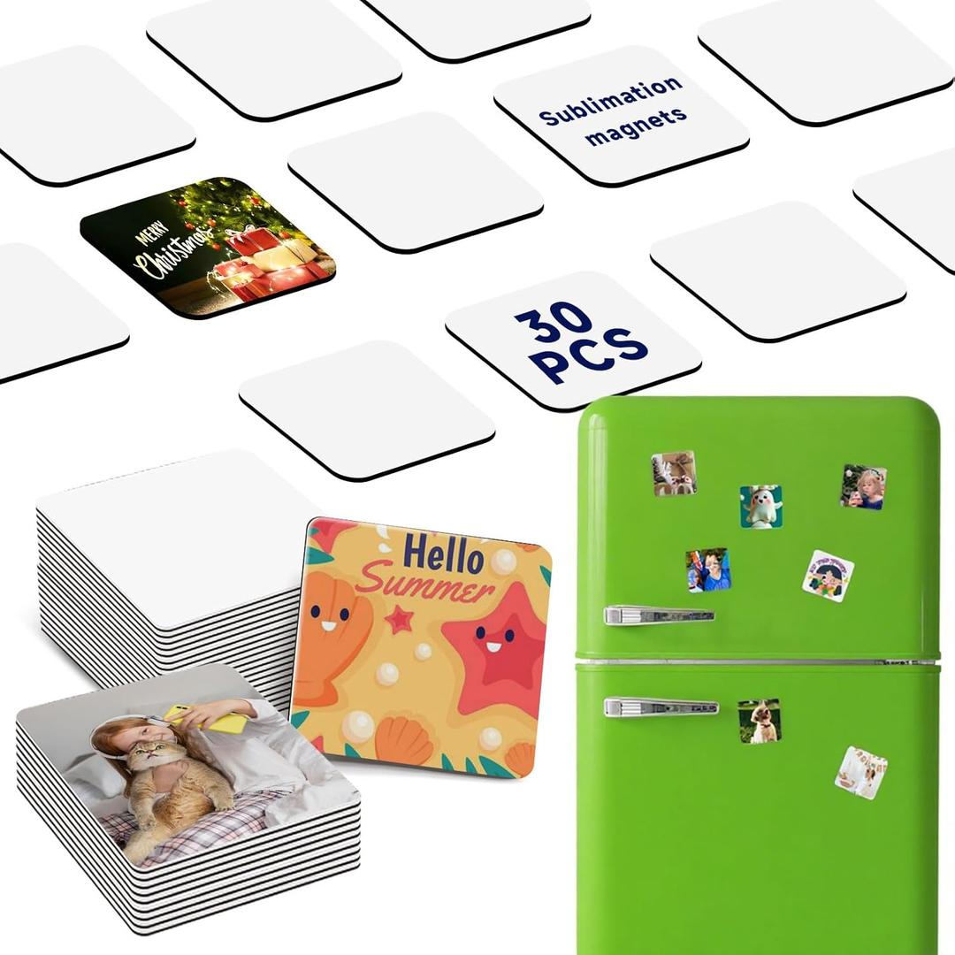 3 x Sublimation Magnets Custom Fridge Magnets Personalized Sublimation Blanks Bulk for Home Kitchen Refrigerator Microwave Oven DIY Craft Gifts (30, White, 2.95" x 2.95")