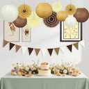 16Pcs Brown Party Decorations Kit, Hanging Earth Tones Brown and Beige Paper Lanterns (6" 8" 10") Honeycomb Paper Fans for Neutral Birthday Baby Shower Bridal Shower Wedding Fall Decorations