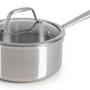 T-Fal Pro Tri-Ply Stainless Steel Sauce Pan with Lid, 2 Quart Saucepan with Lid, Induction Pot, Oven Safe 500F, Lid-350F, Fast & Even Heat, Professional Quality & Durability, Silver