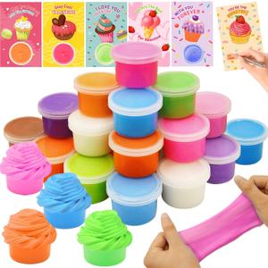 Valentines Day Gifts for Kids, 28 Pack Valentines Butter Slime Toys Valentines Cards Stress Relief Fidget Slime Toy Valentines Exchange Gifts for Kids School Classroom Valentines Party Favors