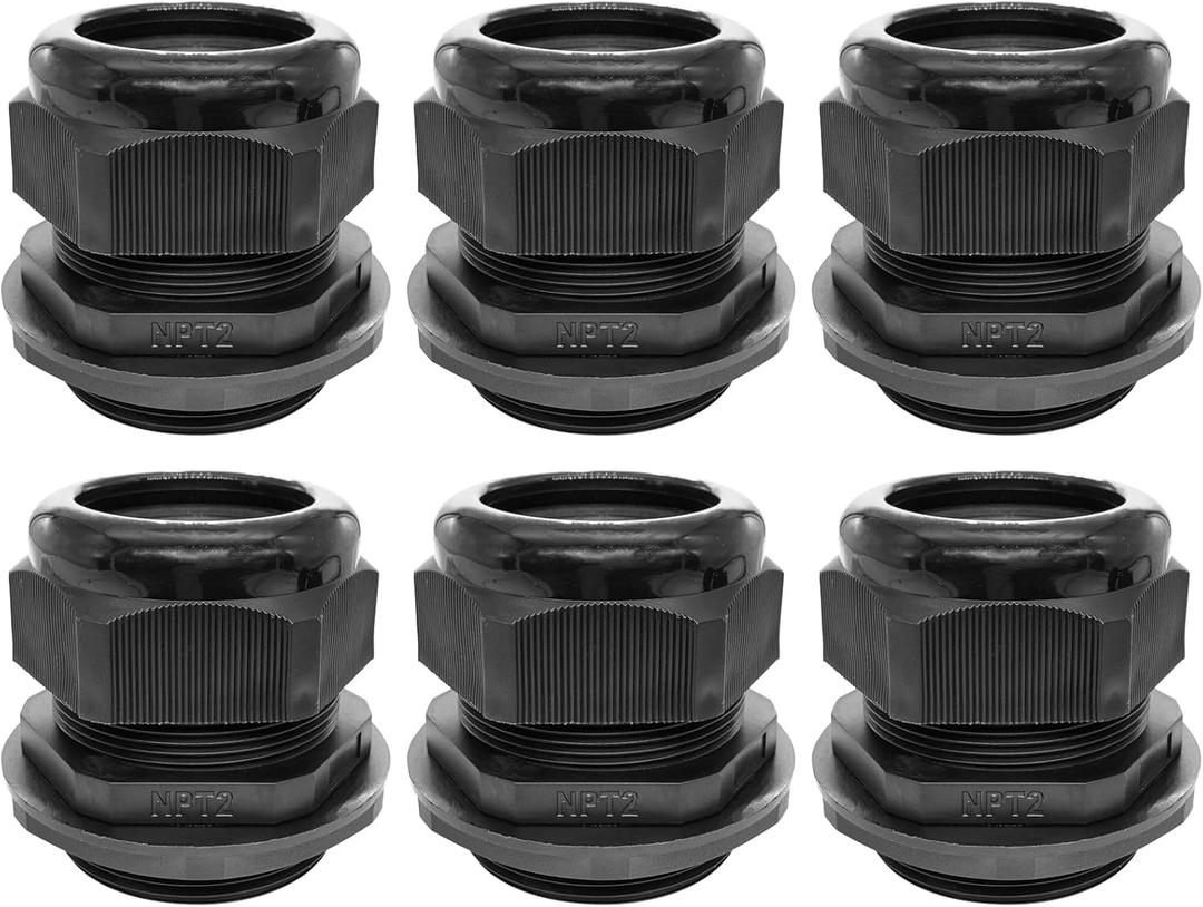 Cable Glands-PENGLIN 2 NPT Nylon Cable Connector,IP68 Waterproof Strain Relief Cord Adjustable Connector With Gaskets for Electrical Box (2 Inch (6-Pack))
