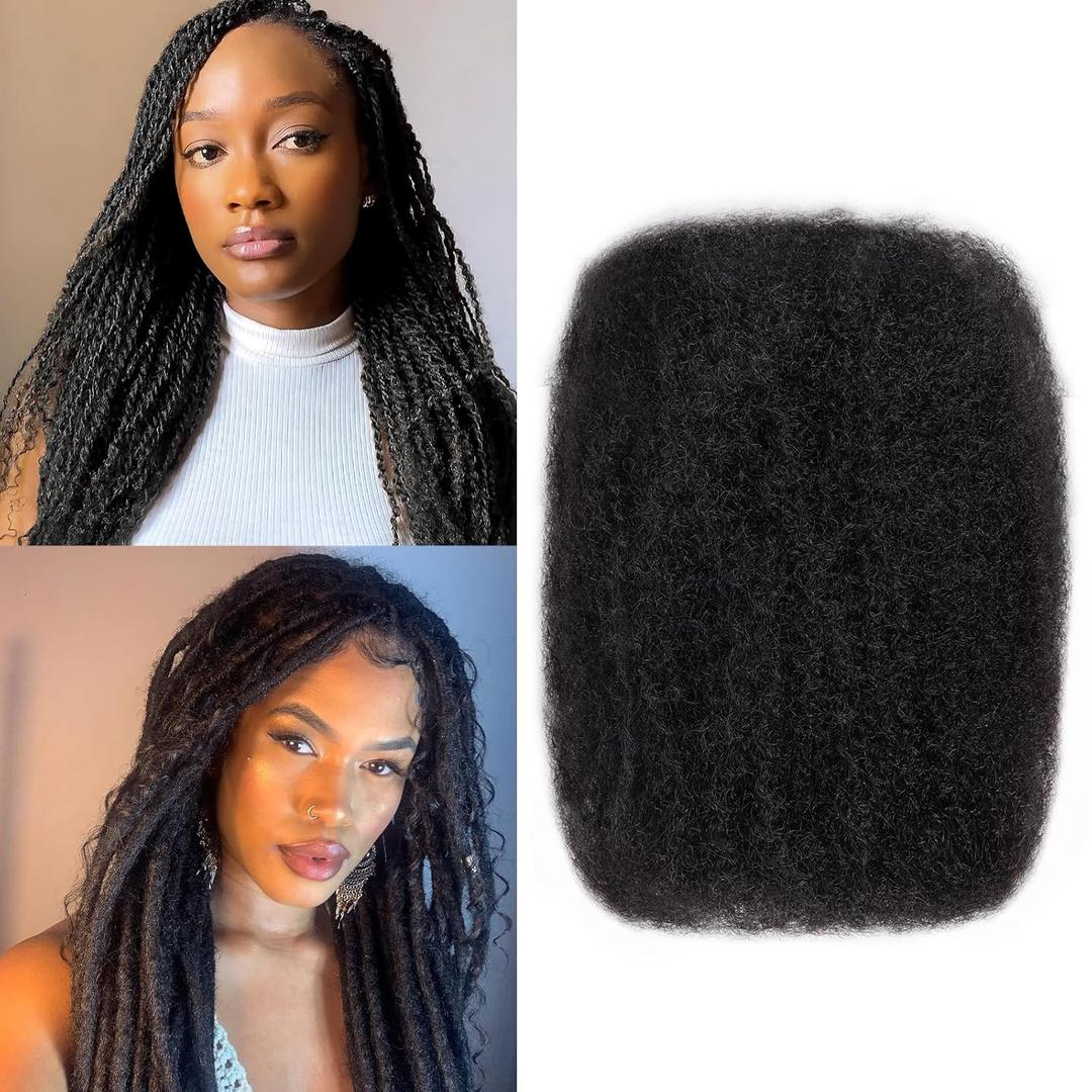 Afro Kinkys Bulk Human Hair For Braiding Afro Kinky-Curly Human Hair Bulk For Mini Twist Hair 12Inchs 50g/pack Bulk Human Braiding Hair For Micro Locs Extensions (1B, 12Inchs,50g/pack)