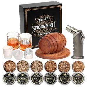 Whiskey Smoker Kit with Torch - 6 Flavors Wood Chips, 2 Glasses, 2 Ice Ball Molds - Cocktail Smoker Infuser Kit, Old Fashioned Drink Smoker Kit, Birthday Bourbon Whiskey Gifts for Men,Dad (No Butane)
