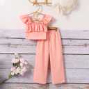 xueteox Summer Outfits for Girls 2 Piece, Pink Short Sleeve Top and Long Pants Set Cute Toddler Kids Clothes. (Pink)