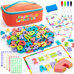 EFO SHM Classroom Magnetic Letters, 278 Pcs Wooden Alphabet Magnets with Double Sided Magnet Board Word Cards, Magnetic Letters and Numbers for Kids Spelling, ABC Fridge Magnets Education Toys