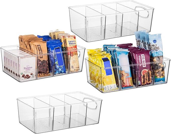 ClearSpace Pantry Organization and Storage Bins with Removable Dividers & Lids – Perfect Pantry Organizers or Kitchen Organization – Refrigerator Organizer Bins, Cabinet Organizers, 4 Pack