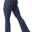 YEOREO CoreFlex Women Workout Flare Leggings with Pockets Hidden Scrunch High Waisted Cargo Gym Yoga No Front Seam Leggings (Small, Navy)