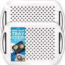 Food Trays for Eating on Couch - 2 Pack - Non Slip Dinner Trays for Eating Set of 2 Non Slip Serving Tray and Food Tray with Handles (White)