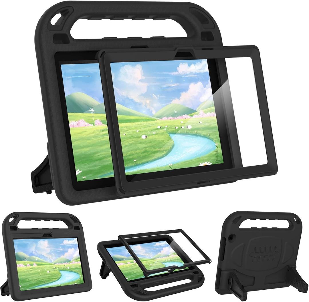 MENZO Fire HD 10 Tablet Case for Kids (13th/11th Generation, 2023/2021 Release), Lightweight Handheld Shockproof Case Built-in Screen Protector with Handle Stand, Black