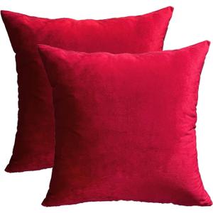 RainRoad Red Throw Pillows Covers Set of 2 Soft Velvet Decorative Pillow Covers 20x20 Inch for Couch Bed (Red-Velvet, 20" x 20"(2pcs))