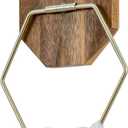 MyGift Modern Wall Mounted Brass-Tone Hexagon Wire Towel Ring with Hexagon Mango Wood Backing for Bathroom Hand Towels or Kitchen Dish Cloths - Handcrafted in India
