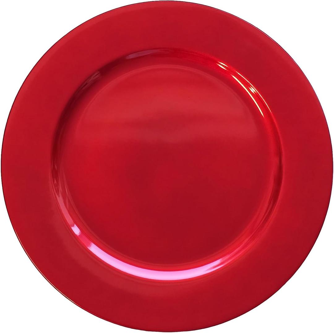 Red Charger Plates, Set of 6 Serving Charger Plate for Dinner Table, Wedding, Events Plate Chargers - 13 Inch