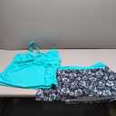Womens Tankini Bathing Suits with Skirt Two Piece Tummy Control Swimsuits Ladies Swimwear (Large, Aqua and Flower)