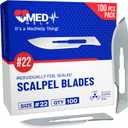 Pack of 100 Disposable Scalpel Blades #22, Size 22 Surgical Blades, High Carbon Steel Dermaplane Blade Tool. Individually Wrapped #22 Scaple Blade, Sterile