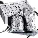 Wesnoy 24 Pcs Music Notes Gift Bags Musical Note Drawstring Treat Bag Music Decorations Party Favor for Musician Gifts Social Media Musical Party Supplies(5 x 7,Black on the Silver)