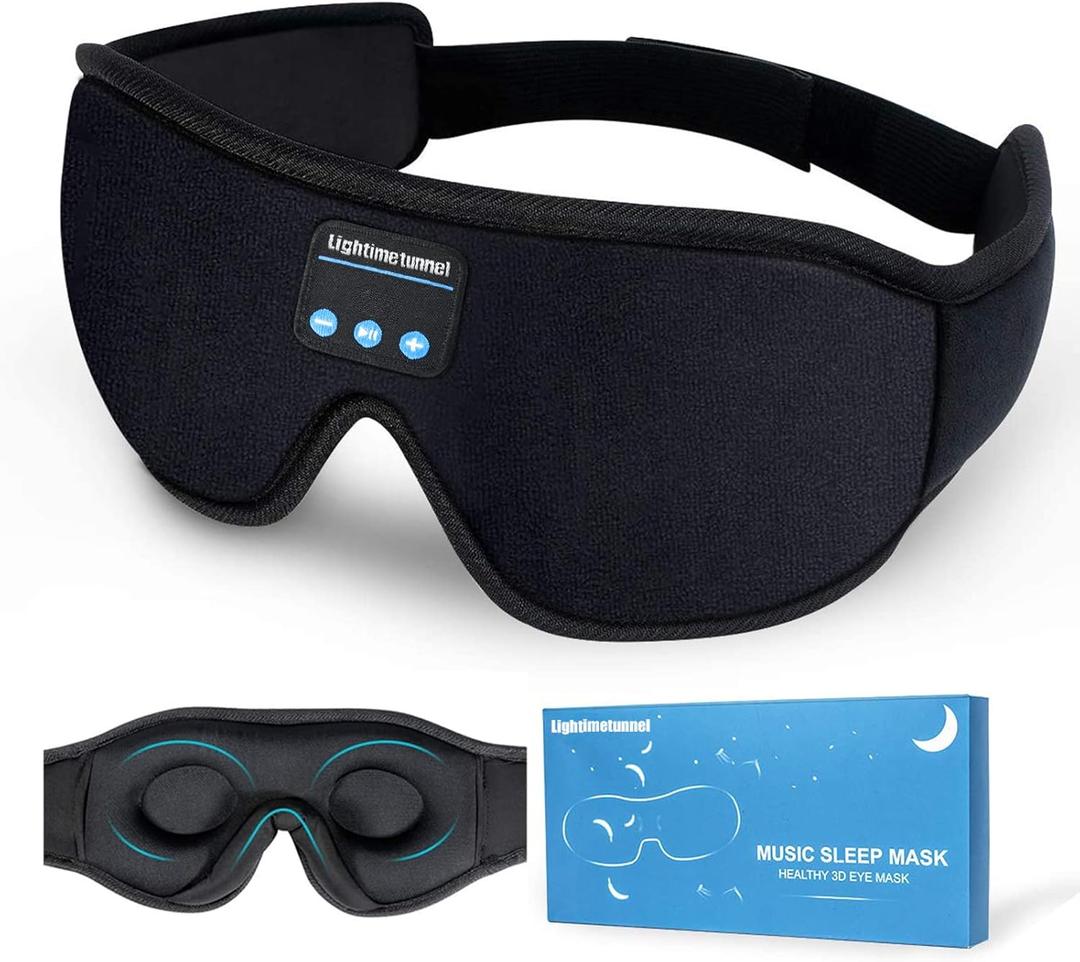 Sleep Headphones, Bluetooth 5.0 Wireless 3D Eye Mask, Lightimetunnel Washable Sleeping Headphones for Side Sleepers With Adjustable Ultra Thin Stereo Speakers Microphone Hands Free for Insomnia Travel (1 Count (Pack of 1), Black)