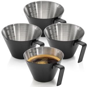 4 Pack Stainless Steel Espresso Measuring Cup, 3.4OZ/100ML Double Spout Espresso Shot Cups with Handle and Dual Scale, Small Coffee Pouring Cup, Coffee Accessories Sauce Cup, Dishwasher Safe