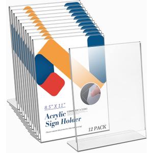 Relx Acrylic Sign Holder 8.5 x 11, Slant Back Acrylic Display Stand, Clear Frames Plastic Sign Holder for Store, Restaurant (12 Pack)