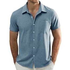 JOGAL Mens Short Sleeve Button Down Shirts Regular Fit Casual Summer Beach Shirt with Pocket DenimBlue X-Large JOGAL Mens Short Sleeve Button Down Shirts Regular Fit Casual Summer Beach Shirt with Pocket DenimBlue X-Large