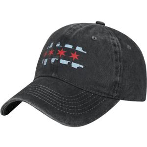 Chicago City Flag Skyline Duck Tongue Classic Sandwich Hat- Baseball Cap Men Women (Black)
