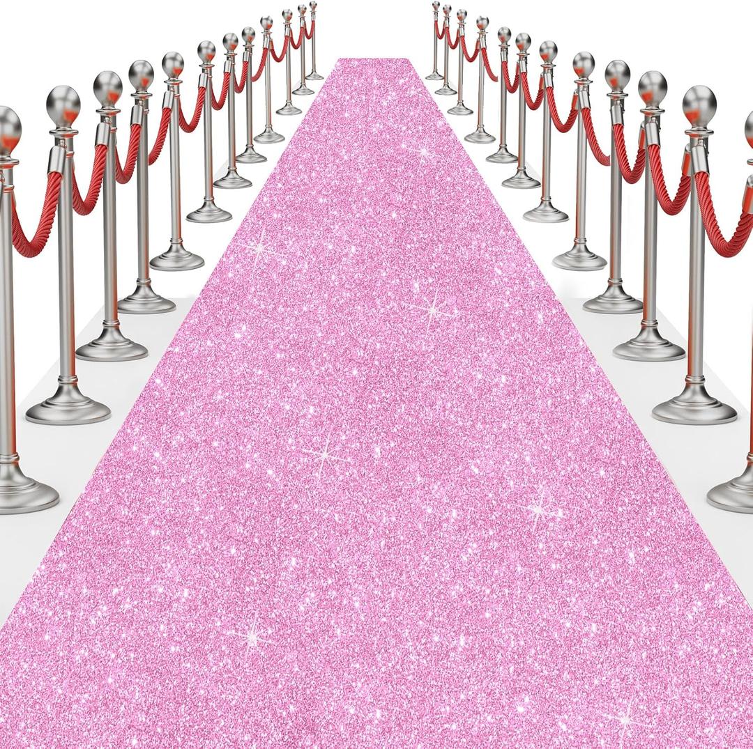 Glitter Carpet Runner for Party 2.6 X 30 ft Glitter Non-Woven Fabric, Carpet Rug for Event, Aisle Runway Runner for Wedding Ceremony, Movie Theme Party Decorations (Glitter Pink, 2.6FTx30FT)
