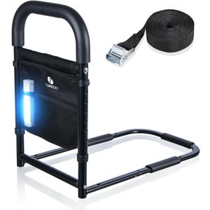 Bed Rails for Elderly Adults Assist Safety with Motion Light for Seniors Hand Bar Grab with Storage Pocket Patent Stabilizer with Fixing Strap, Support Up to 300lbs (Black)
