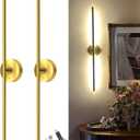 Battery Operated Wall Sconce Set of Two: Gold Wireless Rechargeable Wall Light with 10000mAh Detachable Battery and Remote, 360 Rotatable Scone Wall Decor for Bedroom Hallway Bathroom, 31.5inch