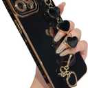 Caseative for iPhone 12 Pro Max Case,Cute Plating Love Heart Wrist Strap Chain Bracelet Phone Case (Black)