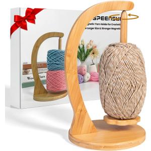 SPEENSUN Yarn Holder for Crocheting, Large Magnetic Rotating Yarn Spinner for Knitting & Crochet, Fits Most Yarns up to 1.1 lbs, Easy Assembly, Mothers Day Gift for Mom, Gift-Ready Box (Natural Bamboo)