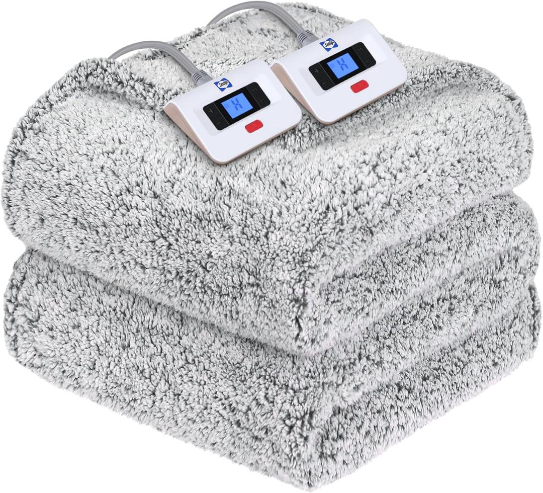 Sealy Electric Blanket Queen Size, Dual Control Soft Sherpa Heated Blanket with 10 Heating Levels & 1 to 12 Hours Auto-Off Settings Over-Heated Protection 84"x90" Machine Washable, Charcoal
