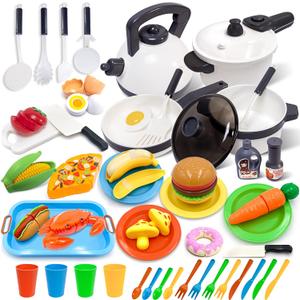 Kids Kitchen Toy Cookware with Play Food Toy Set,Kitchen Play Accessories with Pots and Pans,Cutting Food Toy Utensils,Play Dishes Learning Toys Gift for Toddlers Boys Girls(72 PCS)