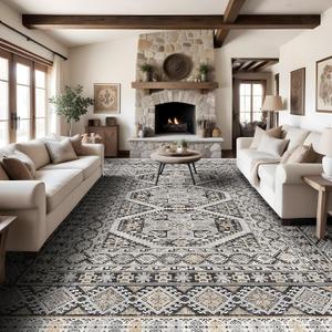 Large Rugs for Living Room: 10x14 Area Rugs Farmhouse Indoor Machine Washable Rug Non-Slip with Rubber Backed Oriental Carpets 10x14 Black (10' x 14')