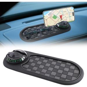 Multifunction Car Anti Slip Mat Phone Holder, Rotatable Anti Slip Mat for Car Dashboard with Temporary Parking Numbe