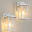 Outdoor Wall Sconce, Outside Porch Light Fixtures, Anti-Rust Exterior Wall Lights in Matte White Finish with Clear Glass for Garage Doorway Entryway, 2 Pack