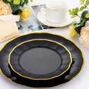 EI 150pcs Black Plastic Plates,Black and Gold Fancy Plate,Gold Plastic Silverware,Black and Gold Dinnerware Set,Premiun Heavy Duty Taleware,Perfect for Party,Wedding,Christmas,New Year