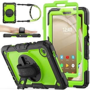 SEYMAC stock Case for Samsung Galaxy Tab A9 8.7'', Full-Body Drop Protection Case with Screen Protector Pencil Holder [360 Rotating Hand Strap] &Stand, Green+Black