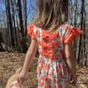 Orange Flower Dress for Toddlers Girl 3 4 Year Old Kids Ruffle Short Sleeve Dresses 3t 4t Little Girls Cute 3D Printed Floral Back Bow Frock Size 3-4