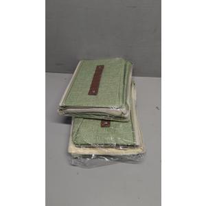 4 Pack Storage Bins with Zipper Lid Cotton Linen Fabric Lidded Storage Baskets Boxes Foldable Washable Closet Shelf Clothes Organizer Container with PU Leather Handles (Green, Small)