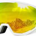Ski/Snowboarding Goggles 100% UV400 Protection Replaceable Lens/Straps Goggle for Men, Women & Youth (White Frame/Pink Lens Vlt 14%)
