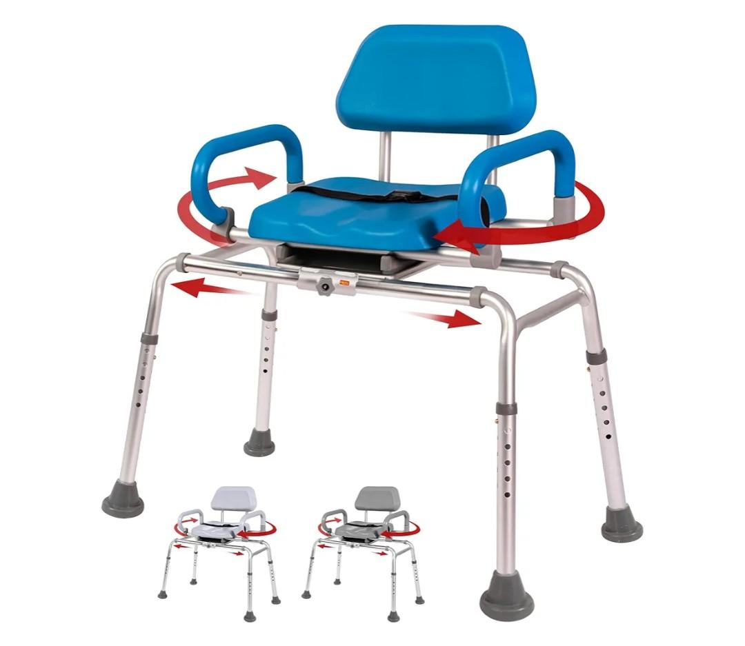 Platinum Health Carousel Sliding Shower Chair Tub Transfer Bench with Swivel Seat, Premium Padded, Pivoting Arms, Adjustable Space Saving Design for Tubs, Inside Shower, for Handicap & Seniors, Blue
