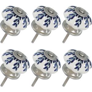 uxcell 6 Packs Ceramic Knobs, Pumpkin Ceramic Cabinet Drawer Knobs Retro Decorative Dresser Pulls Handle with Screw for Closet Drawer Cupboard Wardrobe, Willow Flower