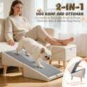 Dog Stairs for Small Dogs 16" H - Upgraded Non-Slip Dog Ramp for Couch, Foldable 2-in-1 Pet Ramp and Ottoman, Pet Stairs for Puppy, Pet Steps with Solid Wood Frame (Beige)