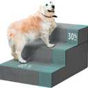YENING Large Dog Stairs for High Beds - Extra Wide Pet Steps for Large Dogs to Get on Tall Bed 3 Deep Step Cat Ramp for Couch (Grey)