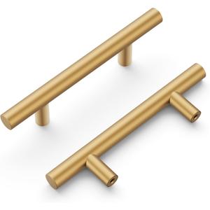 Hickory Hardware 10 Pack Kitchen Cabinet Handles, Drawer Pulls for Doors & Dresser Drawers, Hardware for Bathroom, 3 Inch Hole Center, Brushed Brass, Heritage Collection