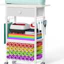 Snughome Craft Cart Compatible with Cricut Maker, Craft Organizers and Storage Table for Cricut Cart with Wheels, Drawer and 28 Vinyl Roll Holders, White, 23.6"(L) x 9.5"(D) x 31.7"(H)