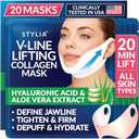 STYLIA V Line Lifting Collagen Face Mask - Lift, Firm & Contour Jawline - Double Chin Strap with Hyaluronic Acid & Aloe Vera - Hydrating Neck & Face Tightening Mask - Chin Strap for Sleeping -8 Pcs