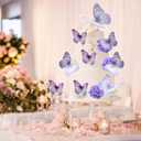 3 x 17pcs Butterfly Cake Toppers 3D Romantic Butterfly Cupcake Decorations with Purple White Rose Flowers for Wedding Birthday Anniversary Party Baby Shower